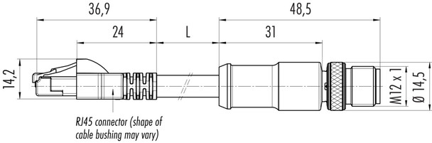Binder 77-9753-4529-64704-0060 M12-D Connecting cable male cable connector - RJ45 connector, Contacts: 4, shielded, moulded on the cable, IP67, Ethernet CAT5e, TPE, black, 2 x 2 x AWG 24, 0.6 m