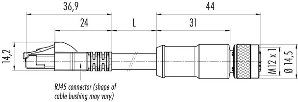Binder 77-9753-4530-64704-0200 M12-D Connecting cable female cable connector - RJ45 connector, Contacts: 4, shielded, moulded on the cable, IP67, Ethernet CAT5e, TPE, black, 2 x 2 x AWG 24, 2 m