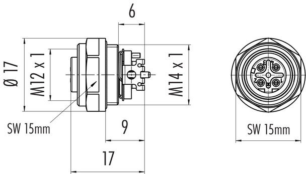 Binder 99-3732-401-04 M12-D Female panel mount connector, Contacts: 4, shieldable, SMT, IP67