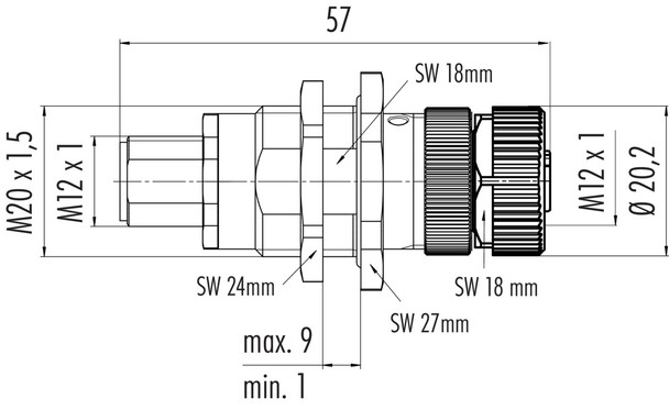 Binder 09-5245-00-04 M12-D Adapter, Contacts: 4, shielded, pluggable, IP67, UL