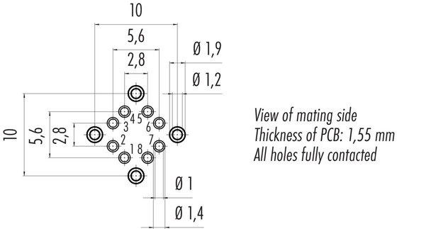 Binder 09-3782-95-08 M12-X Female panel mount connector, Contacts: 8, shieldable, THT, IP67, UL, M16x1,5