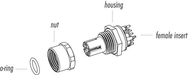 Binder 99-3782-210-08 M12-X Female panel mount connector, Contacts: 8, shieldable, THT, IP67, UL