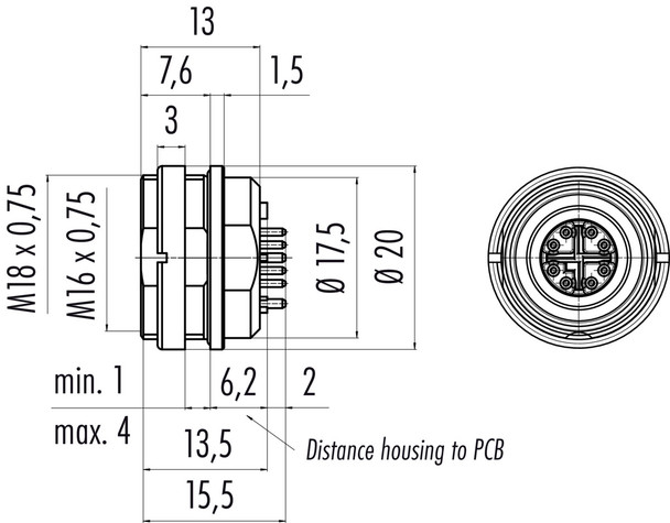 Binder 99-4174-90-08 M16-X Female panel mount connector, Contacts: 8, shieldable, THR, IP67