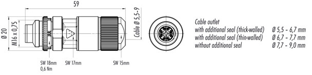 Binder 99-4171-00-08 M16-X Male cable connector, Contacts: 8, 5.5-9.0 mm, shieldable, cutting clamp, IP67