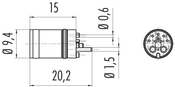 Binder 86-7047-0000-00009 M12-Hybrid Male receptacle, Contacts: 2+7, Contact 1+2 THR / Contact 3-9 SMT, IP67 plugged and locked