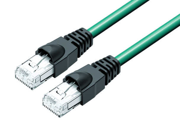 Binder 77-9753-9753-34704-0015 RJ45 Connecting cable 2 RJ45 connector, Contacts: 4, shielded, moulded on the cable, IP20, Ethernet CAT5e, TPE, blue green, 2 x 2 x AWG 24, 0.15 m | American Cable Assemblies