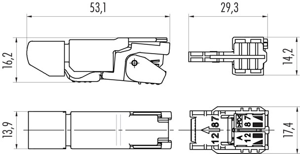 Binder 99-9647-810-04 RJ45 RJ45 connector, Contacts: 4, 5.0-9.0 mm, shieldable, cutting clamp, IP20, UL