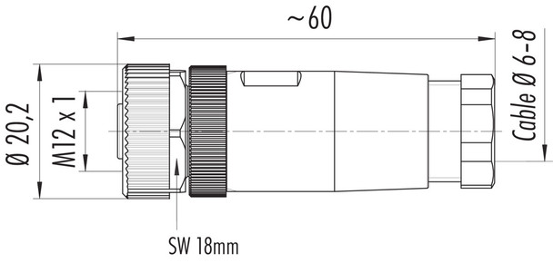 Binder 99-0690-32-04 M12-S Female cable connector, Contacts: 3+PE, 6.0-8.0 mm, unshielded, screw clamp, IP67, UL, VDE