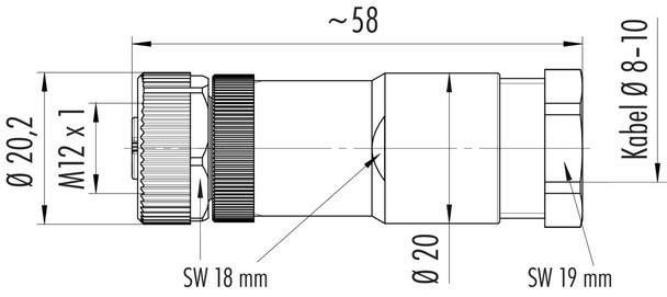 Binder 99-0690-19-04 M12-S Female cable connector, Contacts: 3+PE, 8.0-10.0 mm, unshielded, screw clamp, IP67, UL, VDE