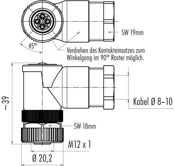 Binder 99-0690-58-04 M12-S Female angled connector, Contacts: 3+PE, 8.0-10.0 mm, unshielded, screw clamp, IP67, UL, VDE