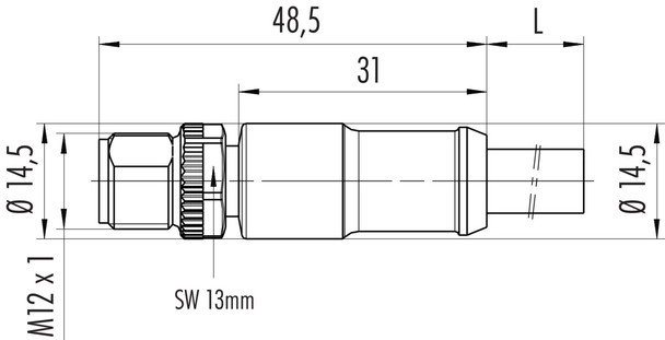 Binder 77-0689-0000-50704-0200 M12-S Male cable connector, Contacts: 3+PE, unshielded, moulded on the cable, IP68, PUR, black, 4 x 1.50 mm², 2 m