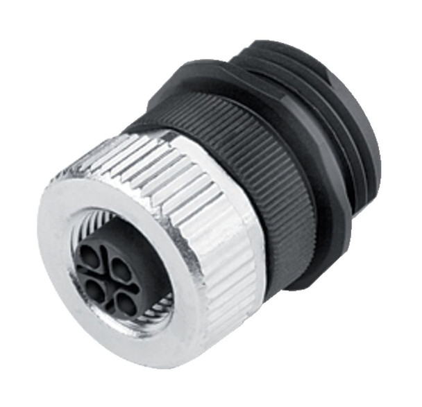Binder 99-0694-500-04 M12-S Female panel mount connector, Contacts: 3+PE, unshielded, screw clamp, IP68, UL, VDE, M20x1,5 | American Cable Assemblies
