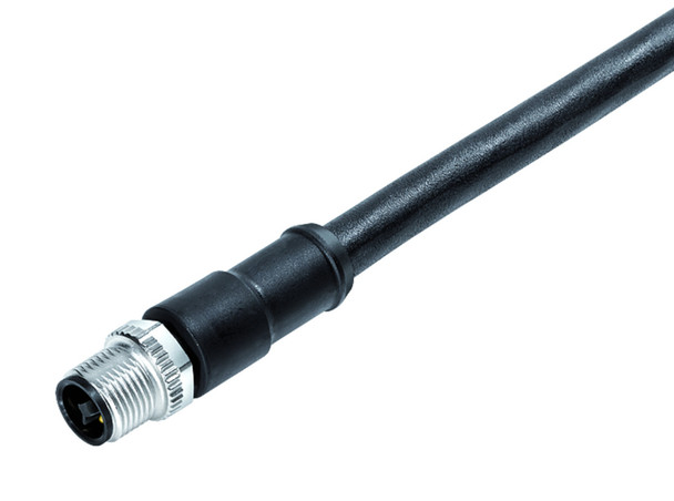 Binder 77-0629-0000-50704-0200 M12-T Male cable connector, Contacts: 4, unshielded, moulded on the cable, IP68, PUR, black, 4 x 1.50 mm², 2 m | American Cable Assemblies