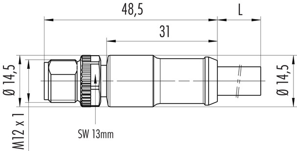 Binder 77-0629-0000-50704-0500 M12-T Male cable connector, Contacts: 4, unshielded, moulded on the cable, IP68, PUR, black, 4 x 1.50 mm², 5 m