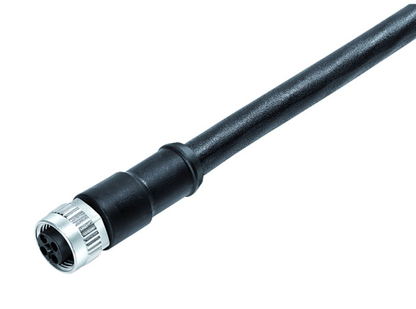 Binder 77-0630-0000-50704-0200 M12-T Female cable connector, Contacts: 4, unshielded, moulded on the cable, IP68, PUR, black, 4 x 1.50 mm², 2 m | American Cable Assemblies