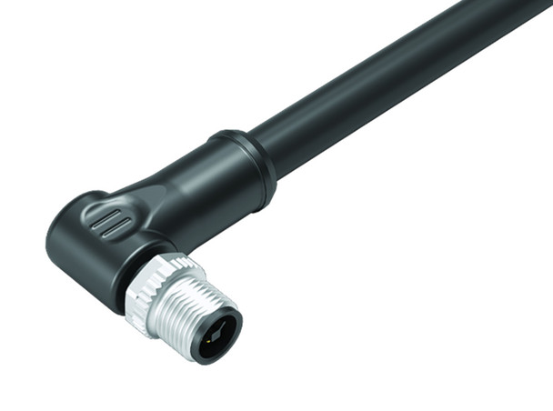 Binder 77-0627-0000-50704-0200 M12-T Male angled connector, Contacts: 4, unshielded, moulded on the cable, IP68, PUR, black, 4 x 1.50 mm², 2 m | American Cable Assemblies