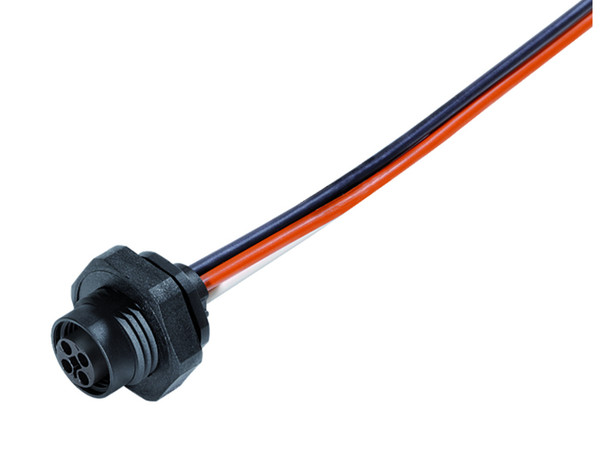 Binder 09-0632-321-04 M12-T Female panel mount connector, Contacts: 4, unshielded, single wires, IP68, M16x1,5, front fastened | American Cable Assemblies