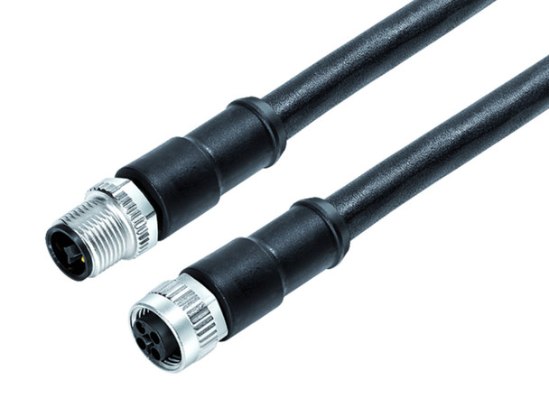 Binder 77-0630-0629-50704-0500 M12-T Connecting cable, Contacts: 4, unshielded, moulded on the cable, IP68, PUR, black, 4 x 1.50 mm², 5 m | American Cable Assemblies