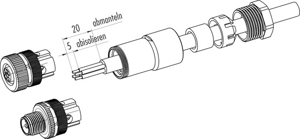 Binder 99-0629-32-04 M12-T Male cable connector, Contacts: 4, 6.0-8.0 mm, unshielded, screw clamp, IP67, UL, VDE