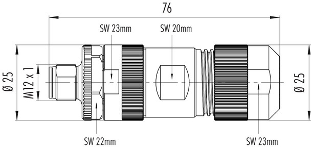 Binder 99-0639-37-05 M12-L Male cable connector, Contacts: 4+FE, 8.0-13.0 mm, unshielded, screw clamp, IP67, M12x1,0, UL 2237 in preparation, with PE connection