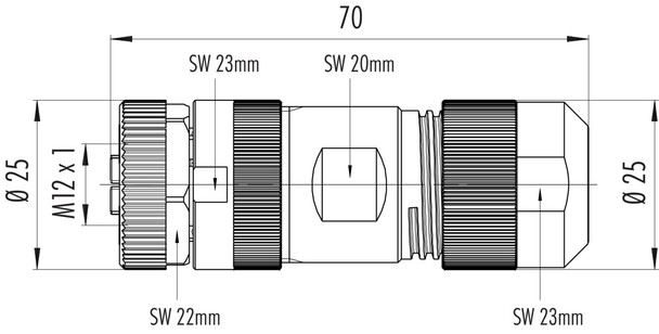 Binder 99-0640-37-05 M12-L Female cable connector, Contacts: 4+FE, 8.0-13.0 mm, unshielded, screw clamp, IP67, M12x1,0, UL 2237 in preparation, with PE connection