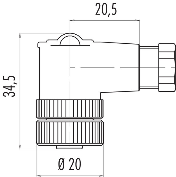 Binder 99-2430-52-03 M12-US Female angled connector, Contacts: 2+PE, 6.0-8.0 mm, unshielded, screw clamp, IP67, UL