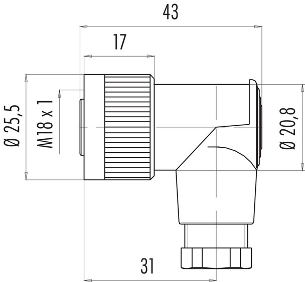 Binder 09-0440-00-04 M18 Female angled connector, Contacts: 4, 6.5-8.0 mm, unshielded, screw clamp, IP67