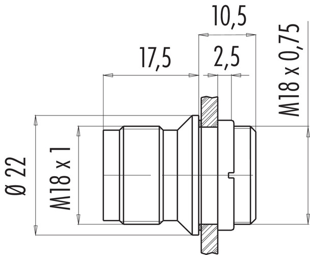 Binder 09-0441-81-04 M18 Male panel mount connector, Contacts: 4, unshielded, solder, IP67