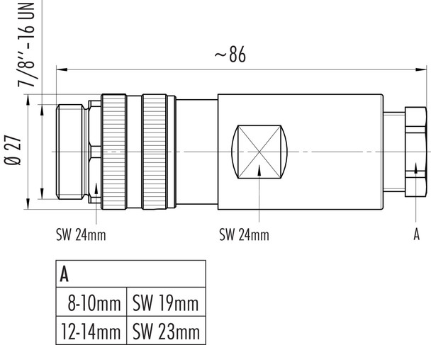 Binder 99-2443-42-04 7/8" Male cable connector, Contacts: 3+PE, 12.0-14.0 mm, unshielded, screw clamp, IP67, UL, VDE