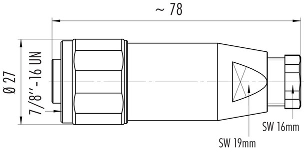 Binder 99-2444-282-05 7/8" Female cable connector, Contacts: 4+PE, 6.0-8.0 mm, unshielded, screw clamp, IP67, UL, VDE