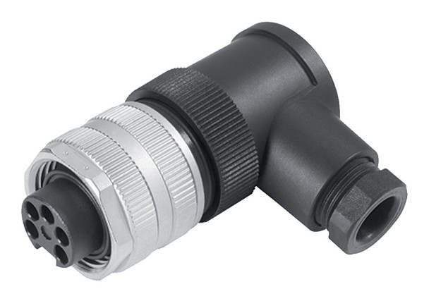 Binder 99-2440-52-03 7/8" Female angled connector, Contacts: 2+PE, 6.0-8.0 mm, unshielded, screw clamp, IP67, UL, VDE | American Cable Assemblies