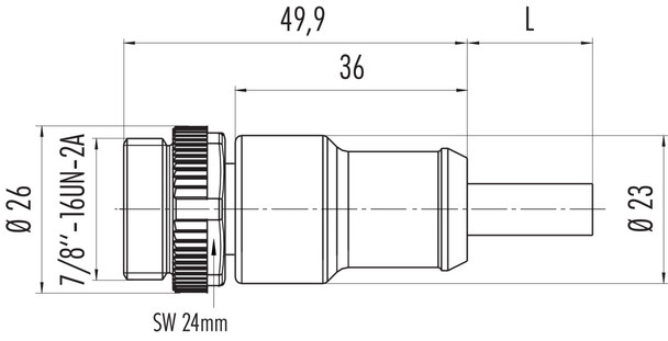Binder 77-1429-0000-50004-0200 7/8" Male cable connector, Contacts: 4, unshielded, moulded on the cable, IP68, UL, PUR, black, 4 x 1.50 mm², 2 m