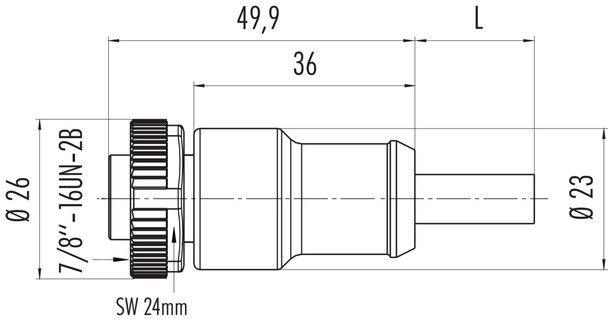 Binder 77-1430-0000-50003-0200 7/8" Female cable connector, Contacts: 3, unshielded, moulded on the cable, IP68, UL, PUR, black, 3 x 1.50 mm², 2 m