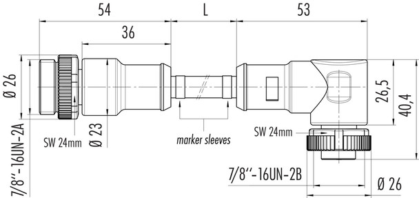 Binder 77-1434-1429-50005-1000 7/8" Connecting cable male cable connector - female angled connector, Contacts: 4+PE, unshielded, moulded on the cable, IP68, UL, PUR, black, 5 x 1.50 mm², 10 m