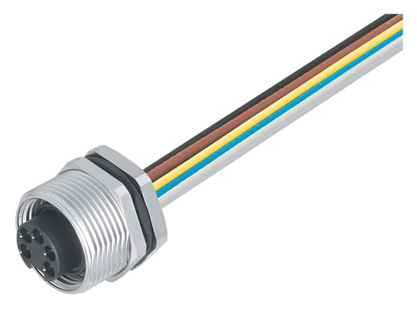 Binder 09-2446-100-03 7/8" Female panel mount connector, Contacts: 2+PE, unshielded, single wires, IP68, UL, VDE, front fastened | American Cable Assemblies