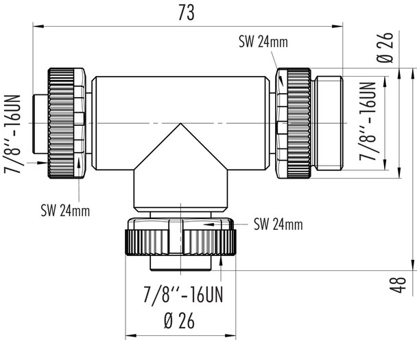 Binder 09-2473-100-03 7/8" Socket, Contacts: 3, unshielded, solder, IP68, VDE, Threaded nut die-cast