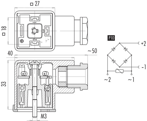 Binder 43-1728-122-04 Size A Female power connector, Contacts: 3+PE, unshielded, moulded on the cable, IP69K, PUR, black