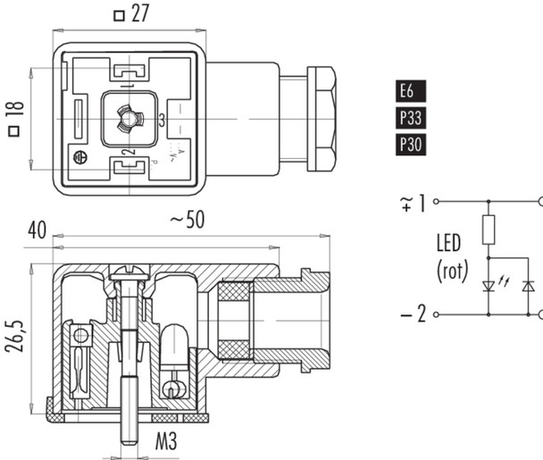 Binder 43-1714-133-03 Size A Female power connector, Contacts: 2+PE, 6.0-8.0 mm, unshielded, screw clamp, IP40 without seal, Circuit P33