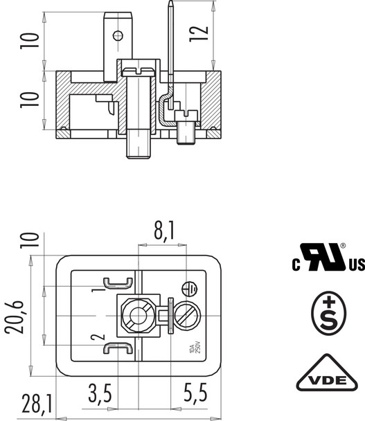 Binder 43-1801-000-03 Size B Male power connector, Contacts: 2+PE, unshielded, solder, IP40 without seal, UL, ESTI+, VDE