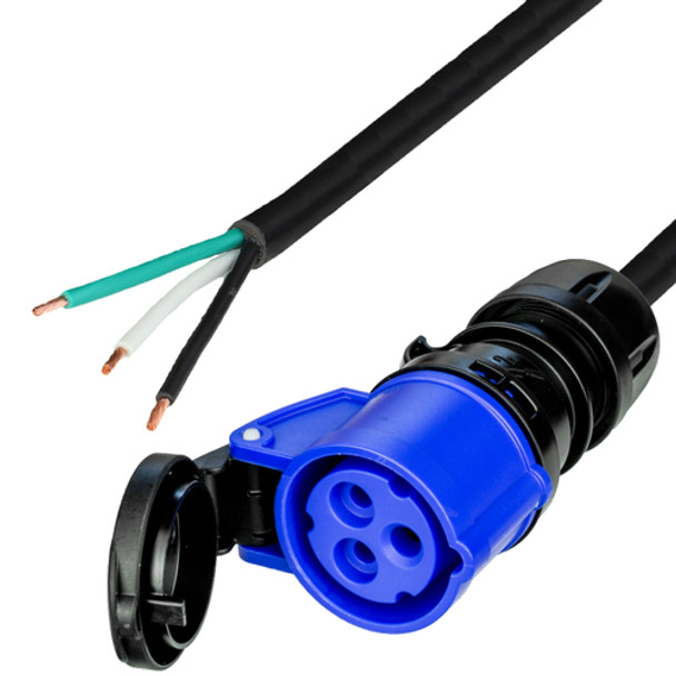 OPEN (2 in ROJ + 0.25 in Strip) to IEC 60309 6H 2P+E BLUE CONNECTOR (F) 20A 250V UL CSA 12awg-3c (B/W/G) SJTOW 105c BLACK