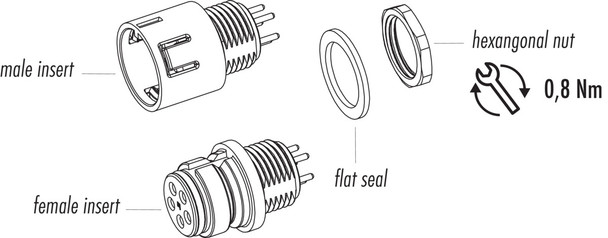 Binder 99-9128-090-08 Snap-In IP67 Female panel mount connector, Contacts: 8, unshielded, THT, IP67, VDE
