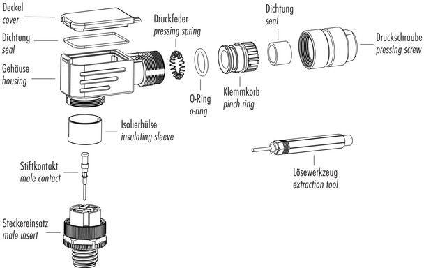 Binder 99-3721-820-04 M12-D Male angled connector, Contacts: 4, 5.0-8.0 mm, shieldable, crimping (Crimp contacts must be ordered separately), IP67, UL