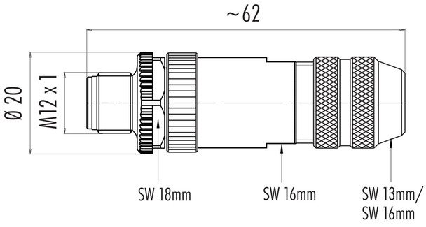 Binder 99-3729-810-04 M12-D Male cable connector, Contacts: 4, 6.0-8.0 mm, shieldable, screw clamp, IP67, UL