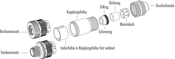 Binder 99-3725-810-04 M12-D Male cable connector, Contacts: 4, 6.0-8.0 mm, shieldable, wire clamp, IP67, M12x1,0