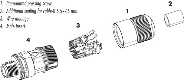 Binder 99-3787-810-08 M12-X Male cable connector, Contacts: 8, 5.5-9.0 mm, shieldable, cutting clamp, IP67