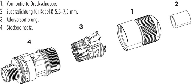 Binder 99-3788-810-08 M12-X Female cable connector, Contacts: 8, 5.5-9.0 mm, shieldable, cutting clamp, IP67