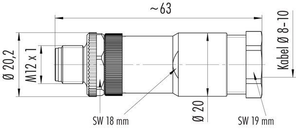Binder 99-0689-19-04 M12-S Male cable connector, Contacts: 3+PE, 8.0-10.0 mm, unshielded, screw clamp, IP67, UL, VDE