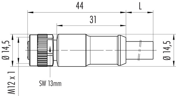 Binder 77-0690-0000-50703-0200 M12-S Female cable connector, Contacts: 2+PE, unshielded, moulded on the cable, IP68, PUR, black, 3 x 1.50 mm², 2 m