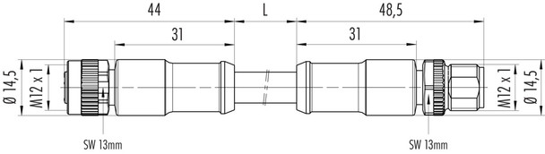 Binder 77-0690-0689-50703-0200 M12-S Connecting cable male cable connector - female cable connector, Contacts: 2+PE, unshielded, moulded on the cable, IP68, PUR, black, 3 x 1.50 mm², 2 m