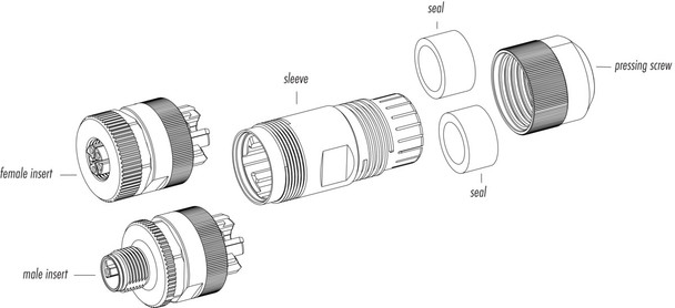 Binder 99-0639-29-05 M12-L Male cable connector, Contacts: 4+FE, 8.0-13.0 mm, unshielded, screw clamp, IP67, UL, M12x1,0